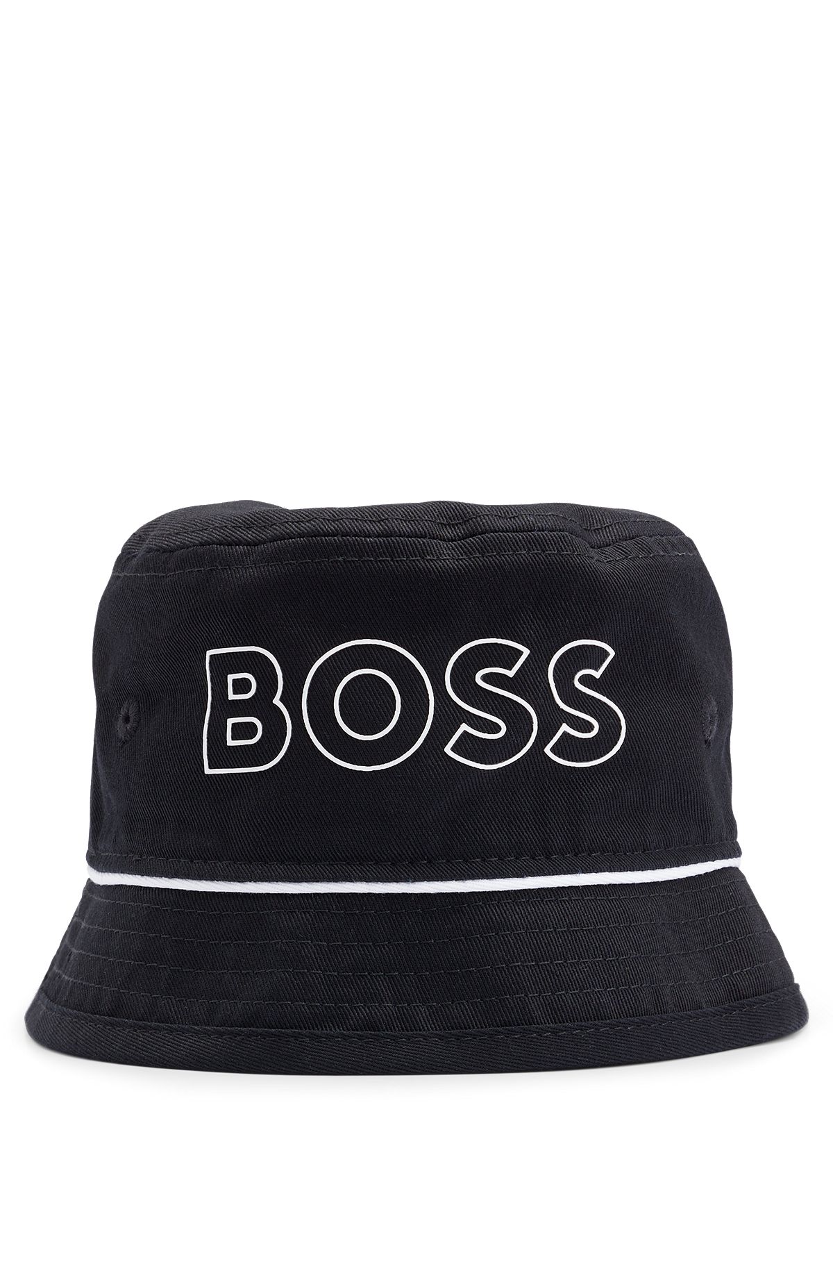 Kids' bucket hat in cotton twill with contrast logo, Black