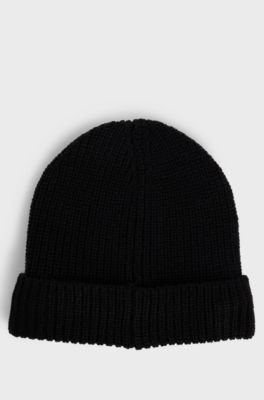 Kids' beanie hat with logo and faux-fur lining, Black