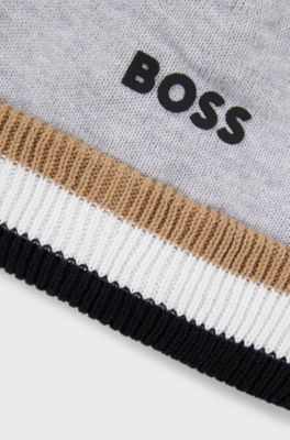 Kids' beanie hat with logo print and pompom, Light Grey