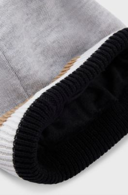 Kids' beanie hat with logo print and pompom, Light Grey