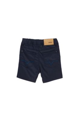 Bermuda pour enfant en coton stretch avec une &eacute;tiquette logo, Bleu fonc&eacute;