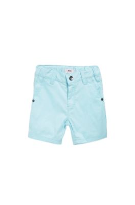 Shorts tipo bermudas para ni&ntilde;os en algod&oacute;n el&aacute;stico con logo, Celeste