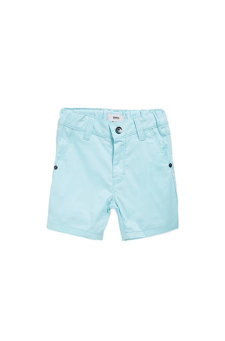 Kids' Bermuda shorts in stretch cotton with logo flag, Light Blue