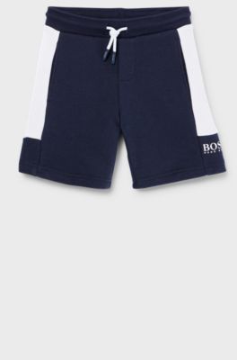 Kids' cotton-blend shorts with logo print, Dark Blue