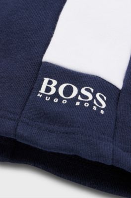 Kids' cotton-blend shorts with logo print, Dark Blue