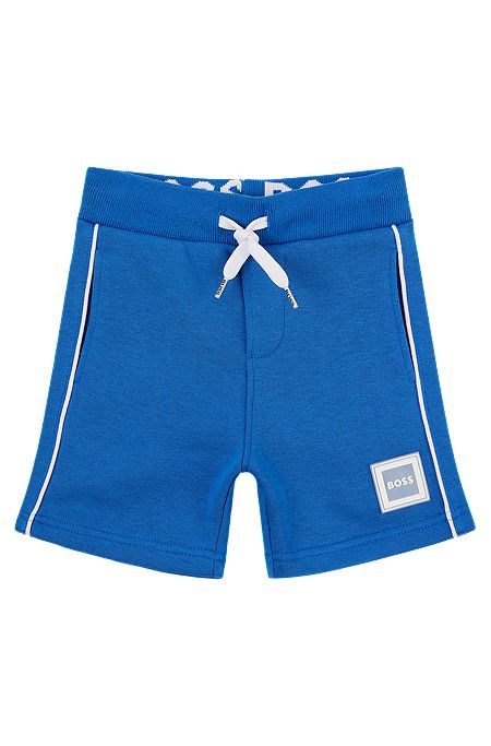 Kids' cotton-blend shorts with logo badge, Blue
