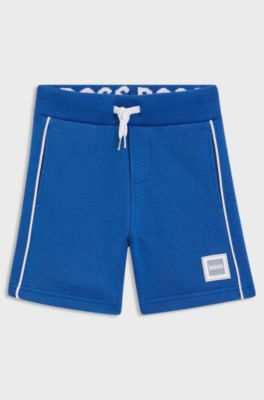 Kids' cotton-blend shorts with logo badge, Blue