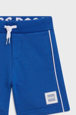 Kids' cotton-blend shorts with logo badge, Blue