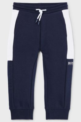 Kids' cotton-blend tracksuit bottoms with logo print, Dark Blue