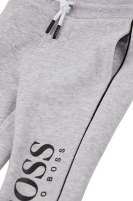 Kids' cotton-blend tracksuit bottoms with logo print, Light Grey
