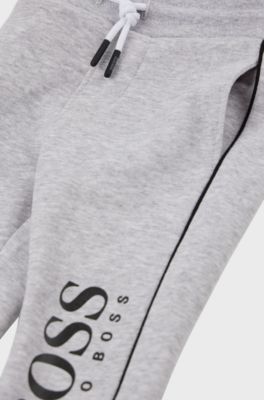Kids' cotton-blend tracksuit bottoms with logo print, Light Grey