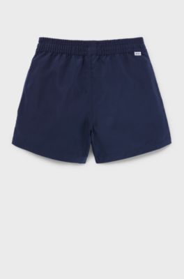 Kids' quick-drying swim shorts with stripe and logo, Dark Blue