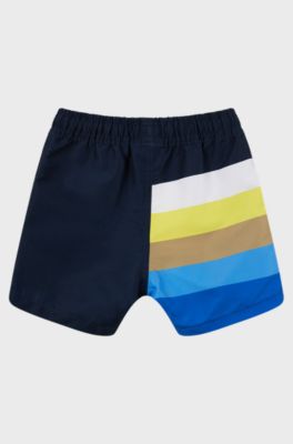 Kids' quick-dry swim shorts with logo print, Dark Blue