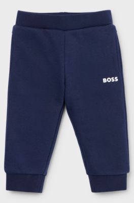 Kids' cotton-blend tracksuit bottoms with logo print, Dark Blue