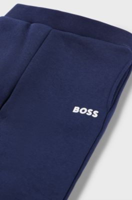 Kids' cotton-blend tracksuit bottoms with logo print, Dark Blue