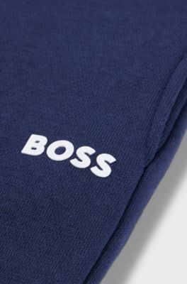 Kids' cotton-blend tracksuit bottoms with logo print, Dark Blue
