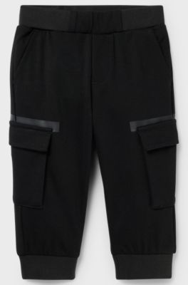 Kids' cargo trousers with printed bands in stretch fabric, Black