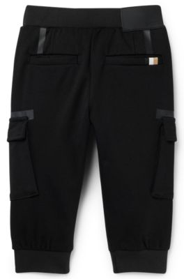 キッズ カーゴパンツ プリントバンド ストレッチファブリック, ブラック