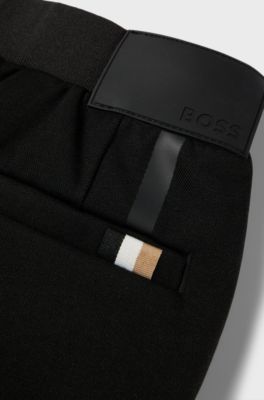 Kids' cargo trousers with printed bands in stretch fabric, Black