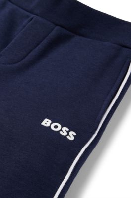 Kids' cotton-blend tracksuit bottoms with logo print, Dark Blue