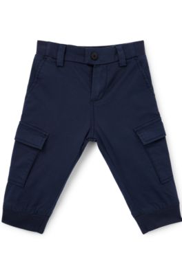 Pantaloni cargo per bambini in cotone elasticizzato, Blu scuro