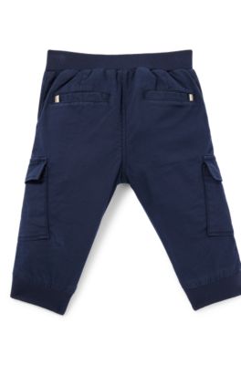 Pantaloni cargo per bambini in cotone elasticizzato, Blu scuro