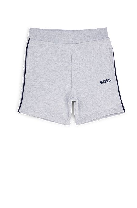 Kids' cotton-blend shorts with stripes and logo, Light Grey