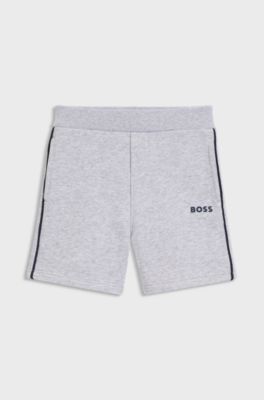 Kindershort van een katoenmix met strepen en logo, Lichtgrijs