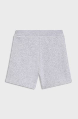 Kindershort van een katoenmix met strepen en logo, Lichtgrijs