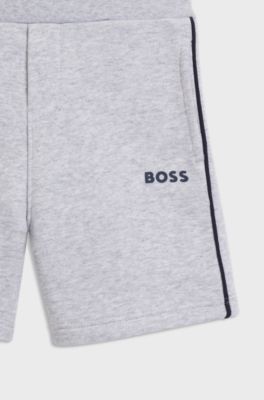 Kindershort van een katoenmix met strepen en logo, Lichtgrijs