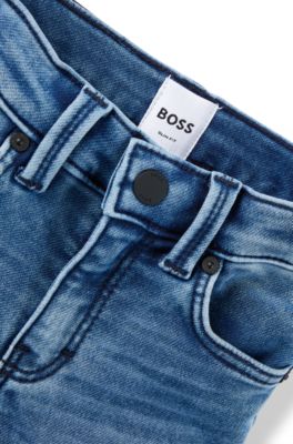 Kids' jeans in stretch denim with branded back pocket, Blue