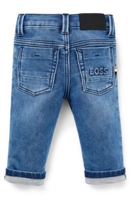 Kids' jeans in stretch denim with branded back pocket, Blue