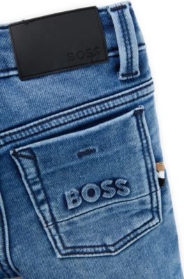 Kids' jeans in stretch denim with branded back pocket, Blue