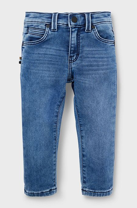 Kids' jeans in stretch denim with branded back pocket, Patterned