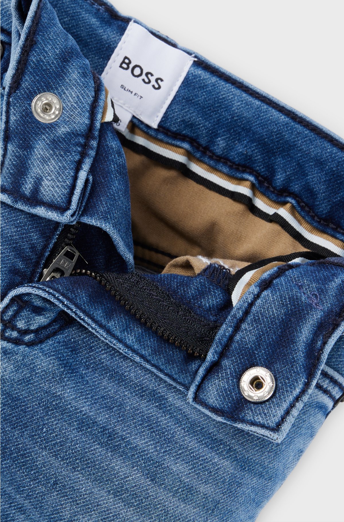 Kids' jeans in stretch denim with branded back pocket, Patterned