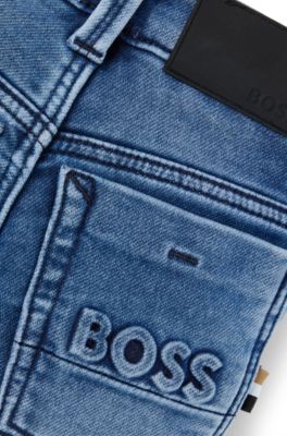 키즈 브랜드 로고 백 포켓 스트레치 데님 진, 패턴