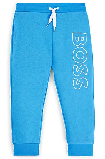 Tracksuit-bukser til børn i bomuldsblanding med vertikalt logo, Blå