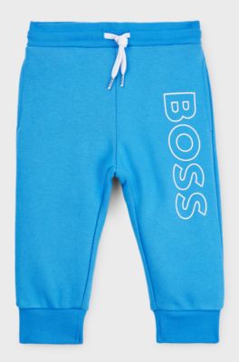 Kids' cotton-blend tracksuit bottoms with vertical logo, Blue