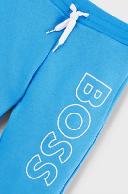 Kids' cotton-blend tracksuit bottoms with vertical logo, Blue