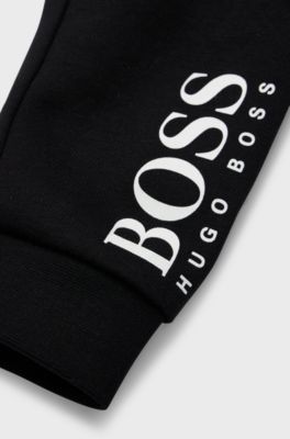 Kids' cotton-blend jogging trousers with logo print, Black