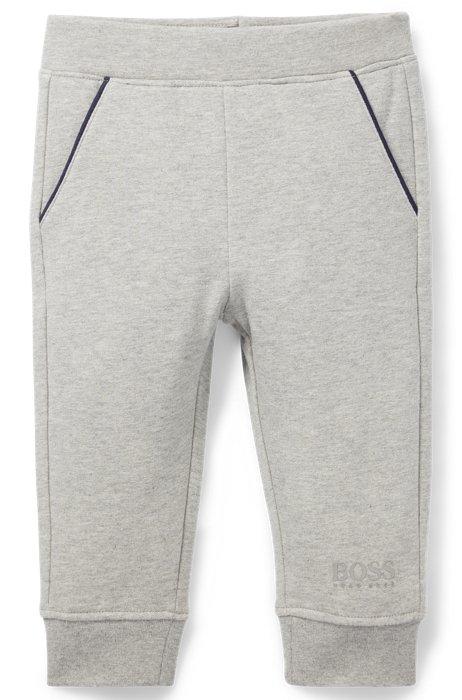 Kids' fleece jogging trousers with raised logo print, Light Grey