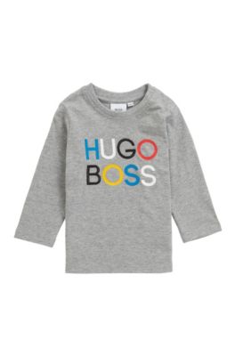 T-shirt enfant &agrave; manches longues avec imprim&eacute; et logo brod&eacute;, Gris chin&eacute;