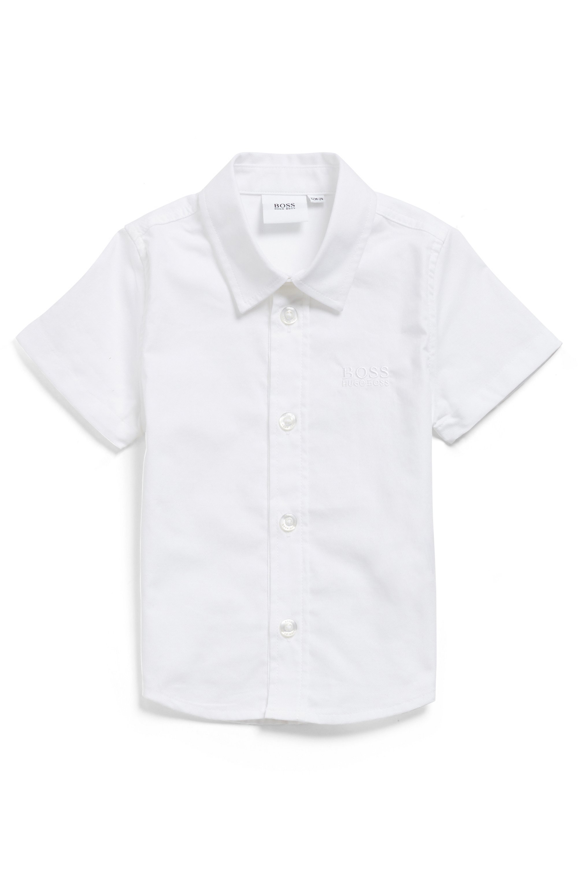 Kids-Hemd aus Baumwolle mit Logo-Stickerei und kurzen Ärmeln, Weiß