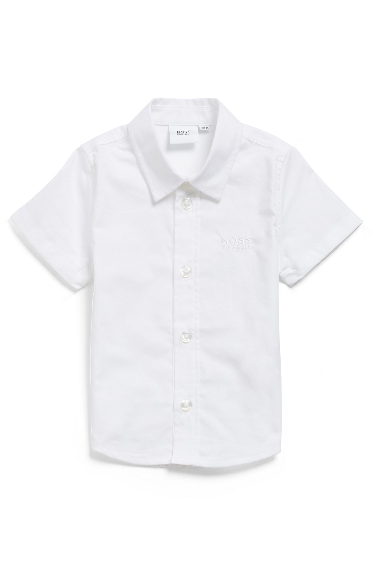 Kids-Hemd aus Baumwolle mit kurzen Ärmeln und Logo-Stickerei, Weiß