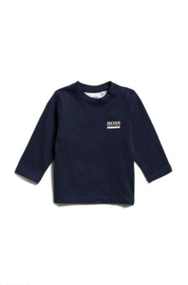 BOSS Kids long sleeved cotton T shirt with rear logo print