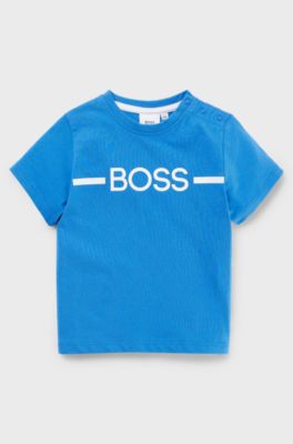 Kids' T-shirt in cotton with stripe and logo, Blue