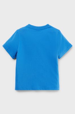 Kids' T-shirt in cotton with stripe and logo, Blue