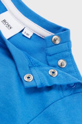 Kids' T-shirt in cotton with stripe and logo, Blue