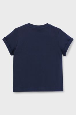 Kids' T-shirt in cotton with striped print and logo, Dark Blue