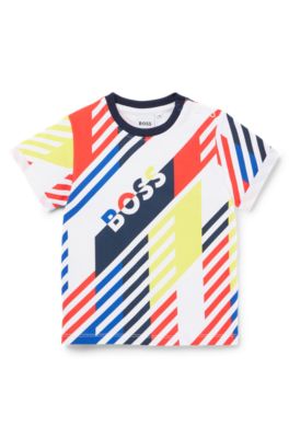 Kids' cotton T-shirt with multi-coloured all-over print, White